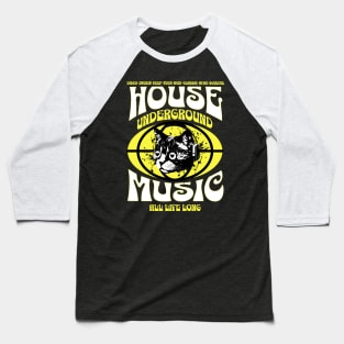 HOUSE MUSIC  - Underground Cat (White/Yellow) Baseball T-Shirt